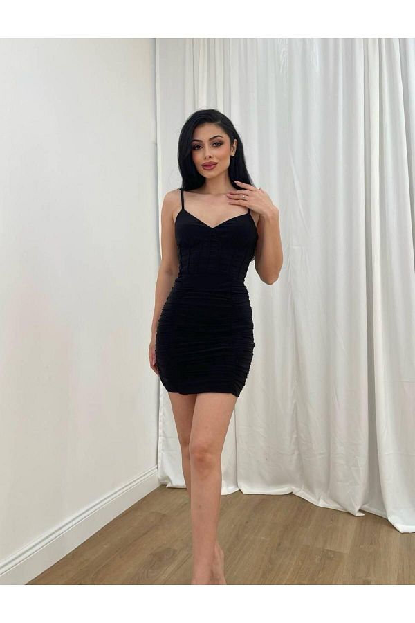 M SSC XFASH ON Evening Dress Thin Straps Body Wrap Bodycon Satin Mini Dress Evening Dress Graduation Dress Trendyol