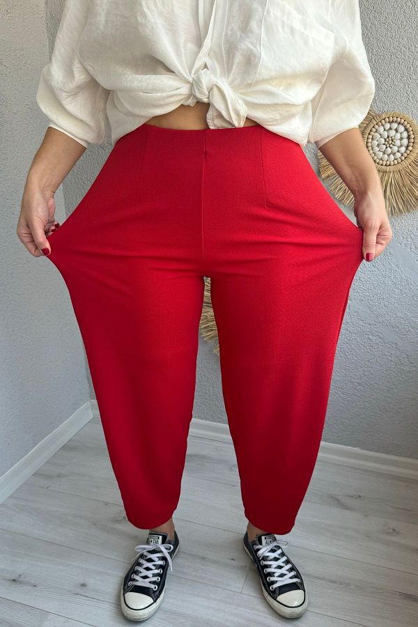 lady special-Women's Elastic Waist Collar Detailed Lycra Balloon Trousers 1