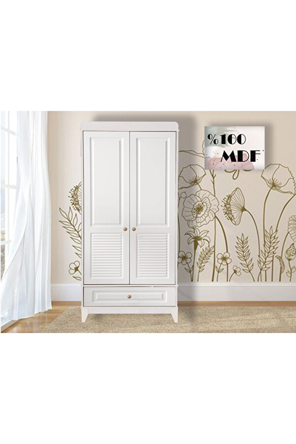 Koza %100 MDF Panjur Beyaz 2 Kapılı Bebek & Çocuk Dolap