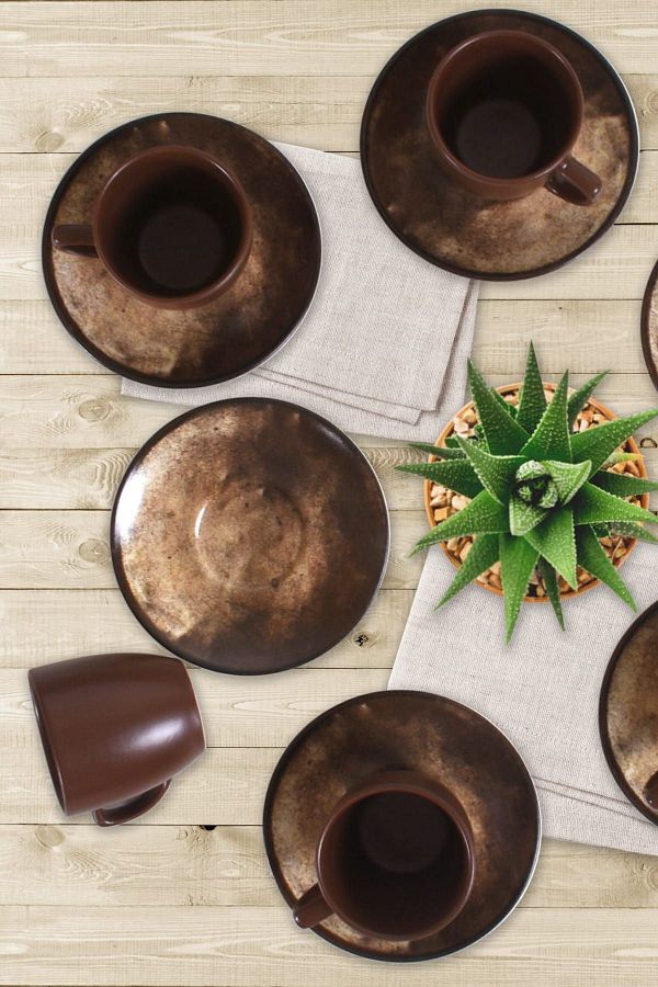 Keramika-Set Brown Magic Cylinder with Handle 12 Pieces Matte Color 021-955 18033 A 1