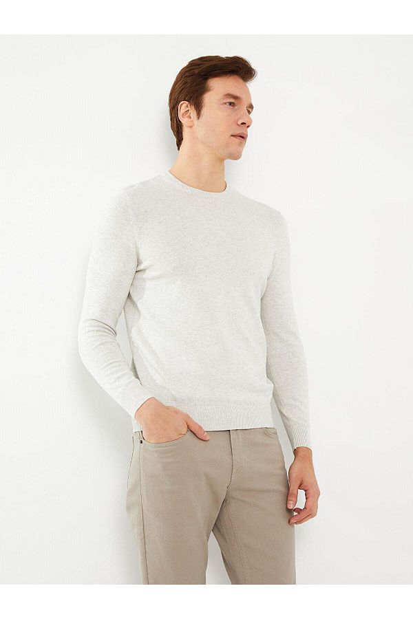 LC Waikiki-Ανδρικό πλεκτό πουλόβερ LCWAIKIKI Classic Indigo Melange Crew με μακρύ μανίκι 1