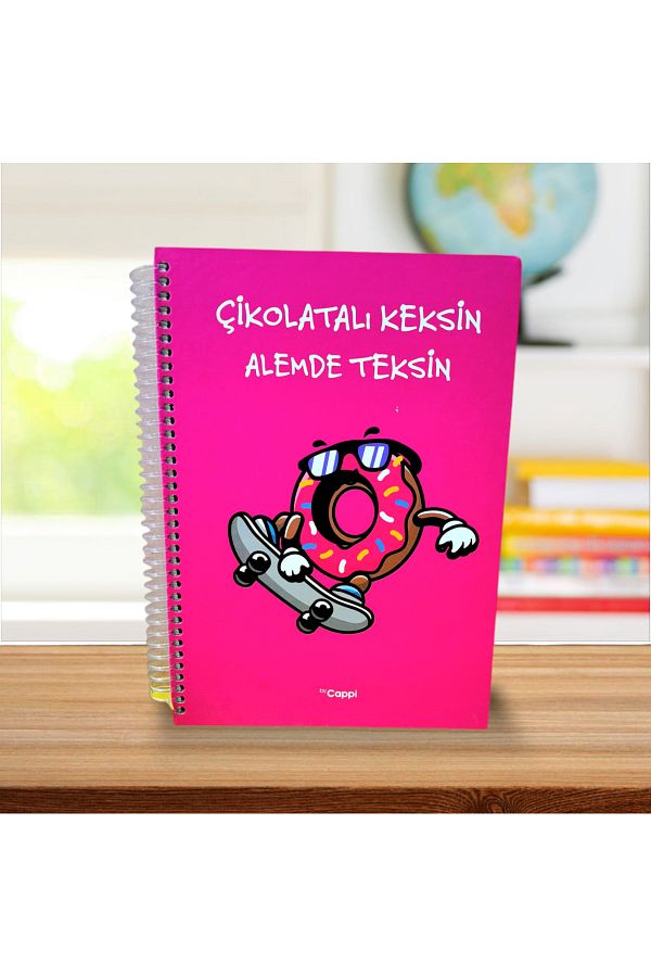 ÇİLEKHOMEAVM-DONUT Patterned School Notebook with Hard Cover - for Daily Memory And AGenda 1
