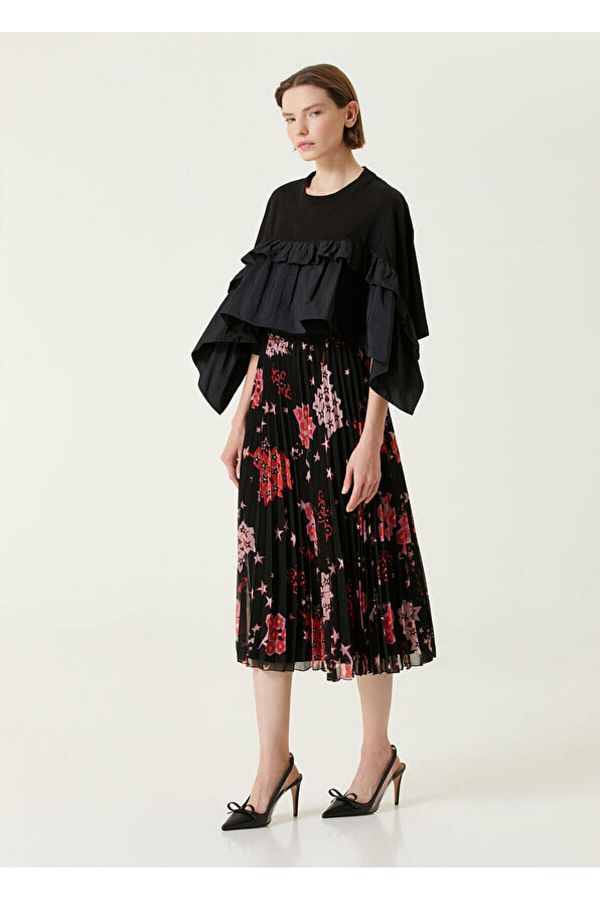 Red Valentino Size 40 Black Patterned Midi Skirt Trendyol