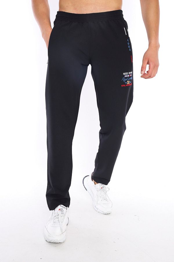 Need-Men's Black Pocket Zippered Embroidery Detailed Straight Leg Sweatpants 1
