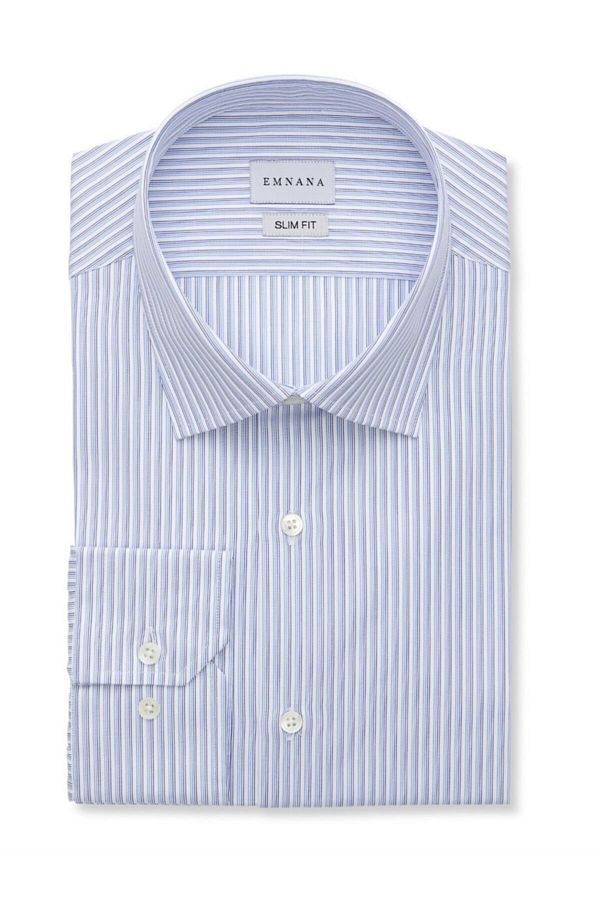 EMNANA-Blue Striped Slim Fit Shirt 1