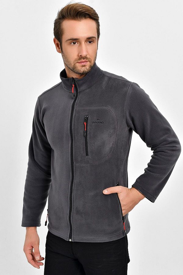 DYNAMO-Ανδρικό μπουφάν από φλις ανθρακί Plus Size 1
