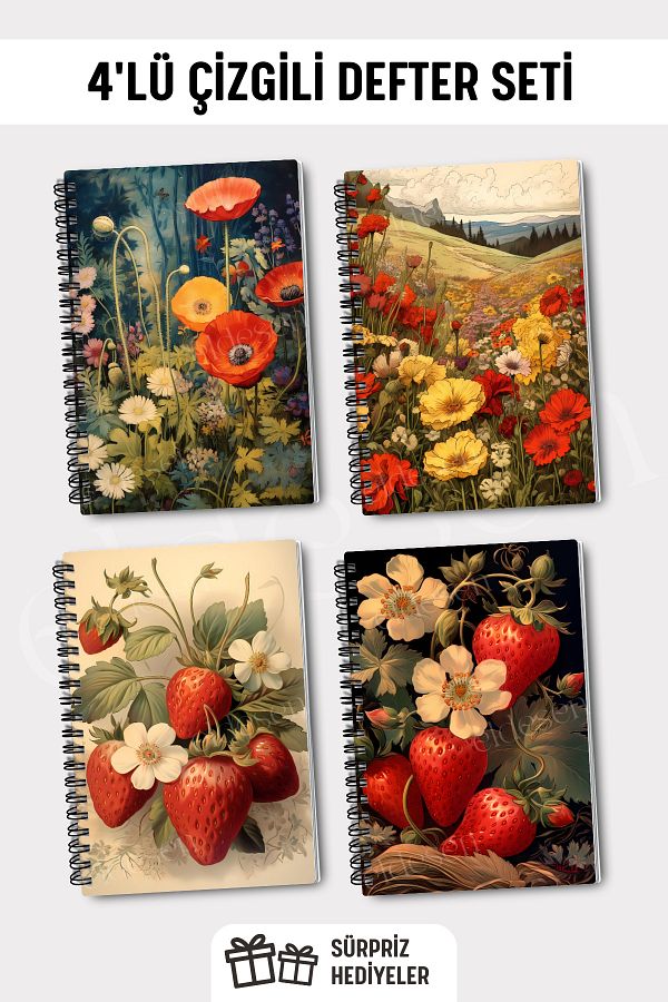 Eldesen Tasarım-A5 Size Set of 4 - Spiraled Lined School Notebook, 50 Sheets and 100 Sheets 1