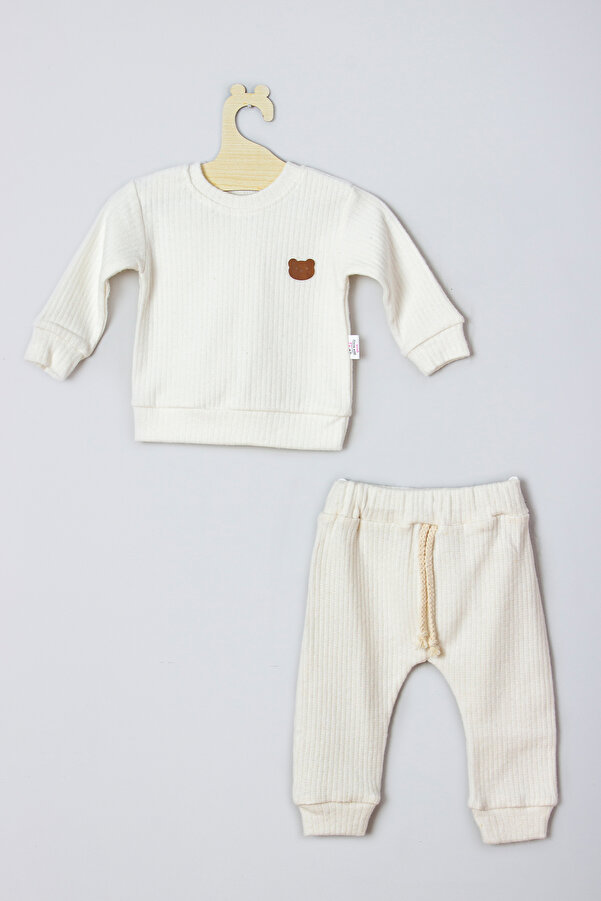 ADABEBEK Ayıcık Aksesuarlı Fitilli Alt Üst Bebek Takımı