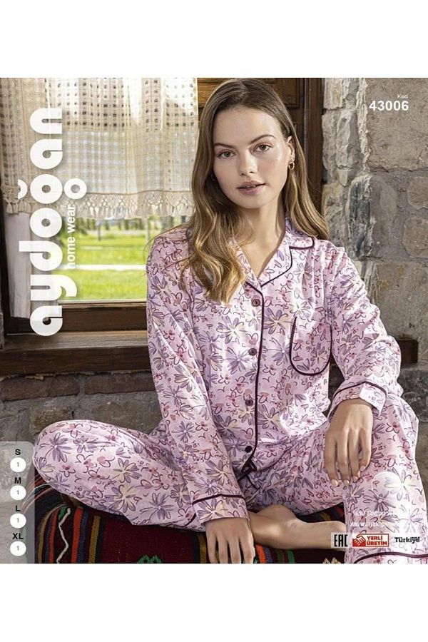 Aydo an Women s Front Button Bottom Top Long Sleeve Pajamas Set Trendyol