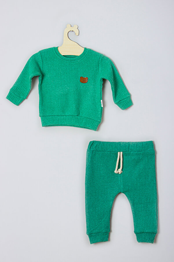 ADABEBEK Ayıcık Aksesuarlı Fitilli Alt Üst Bebek Takımı