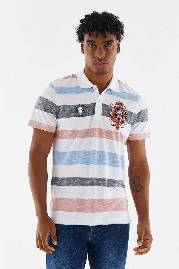 Galvanni Orange Men s Polo Neck T shirt Torevin Orange Multistriped Trendyol