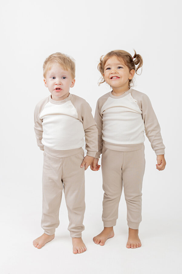 Sarebaby Konfor Serisi Unisex Bebek Takımı 3'lü Set Ekstra Yumuşak %100 Pamuk Özel Fitilli Kumaş