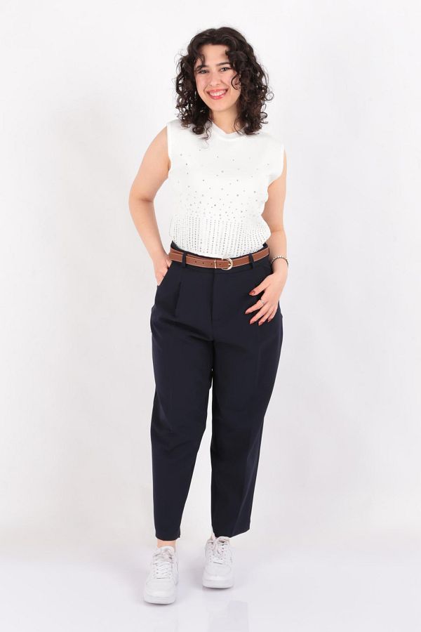 AYHAN-70640 Pantaloni de damă cu centură 1