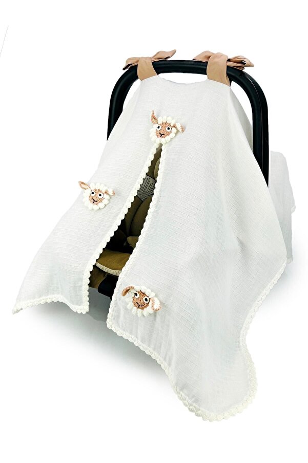 Atölye Eda Exclusive El Işi Kuzulu Müslin Puset Örtüsü