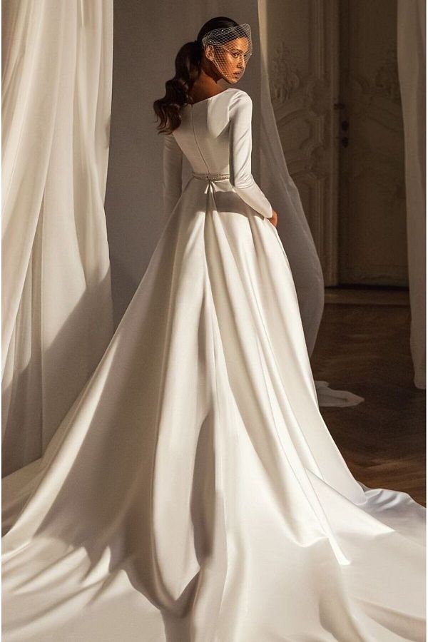 Bridal Store Long Sleeve Satin Wedding Dress Trendyol