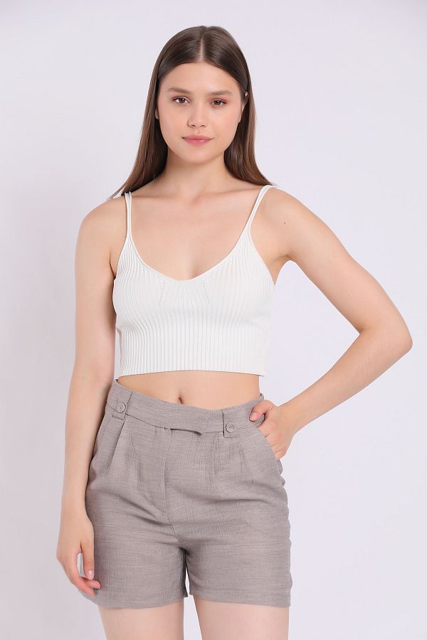 Yake-Double Pleated Button Detailed Short Shorts 1