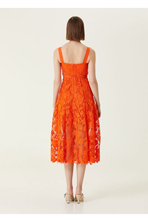 Self Portrait Size 6 Orange Midi Lace Dress Trendyol