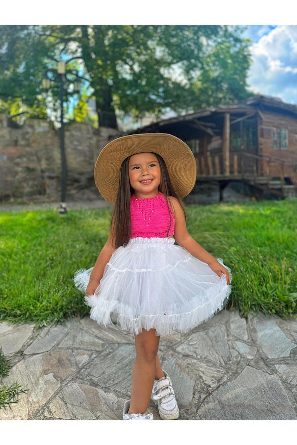 White fluffy tutu skirt top