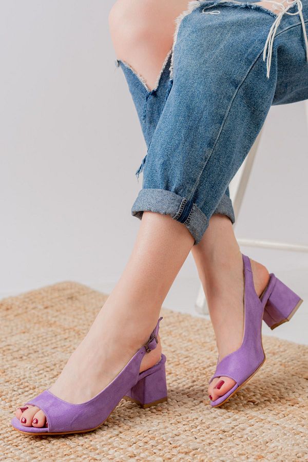 Hayalimdeki Ayakkab Eriola Lilac Suede Detailed Low Heeled Women s Shoes Trendyol
