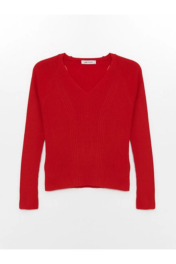 LC Waikiki Lcw Vision Red V neck Sweater Vibrant Long Sleeve Trendyol