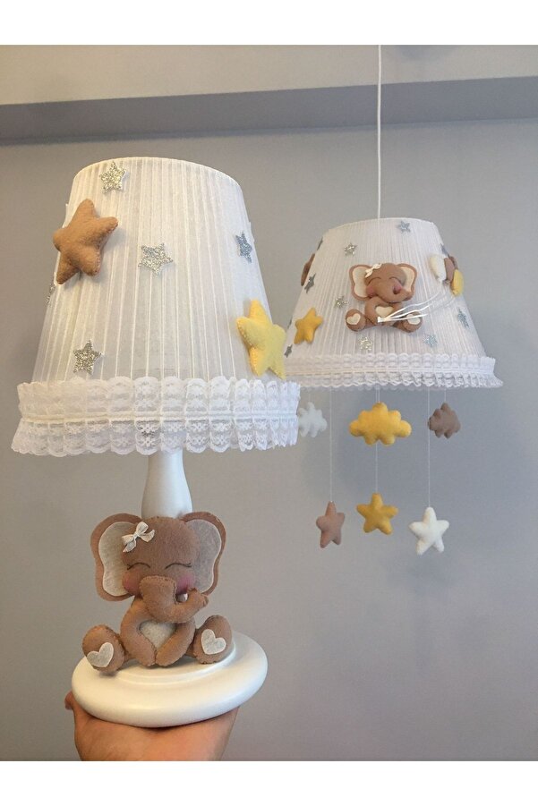 Keçeli parti hayalleri Bebek Çocuk Odası Avize Abajur Fil Kahve Krem Sarı Balonlu