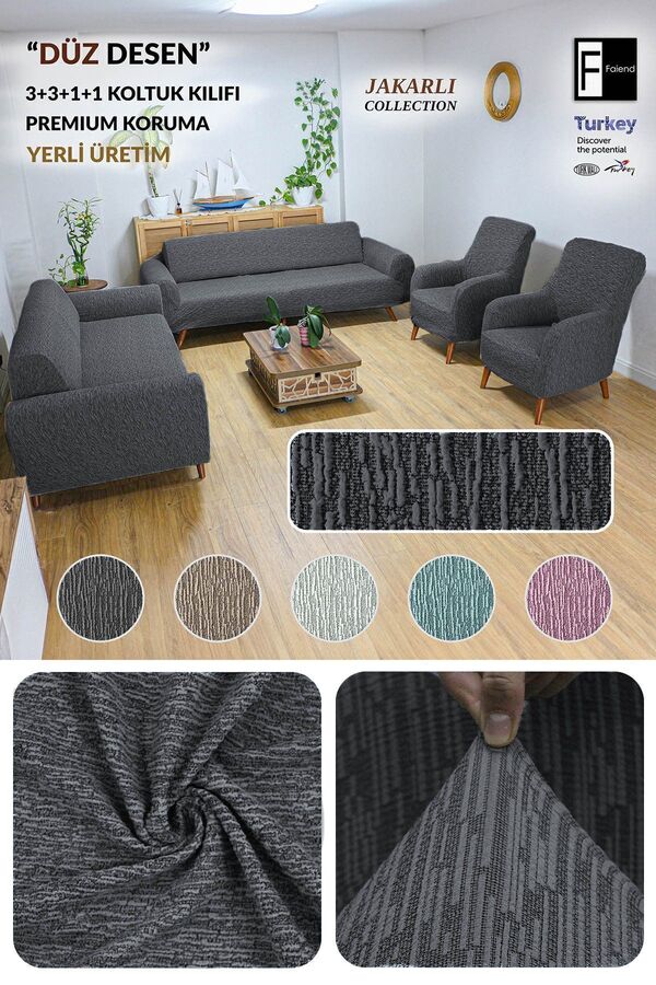 Faiend-Jacquard 3 3 1 1 Husa de canapea elastica antracit| Husa de canapea elastica| husa scaun Set 1