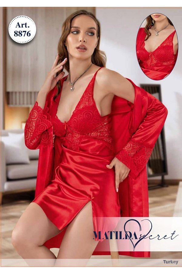 MAT LDASECRET Satin and Lace 2 piece Nightgown and Dressing Gown Set Trendyol