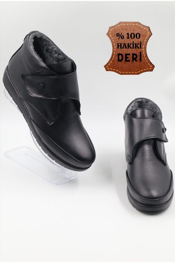 nazenintasarımlar-Schwarze Mutterstiefel aus echtem Leder – orthopädische, rutschfeste Sohle, kältebeständige, pelzige Innenoberfläche 1