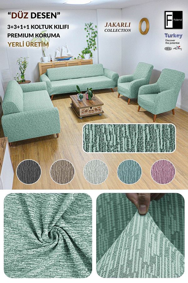Faiend-Set de huse de canapea din bumbac flexibil Jacquard 3+3+1+1 - elastic elastic 1