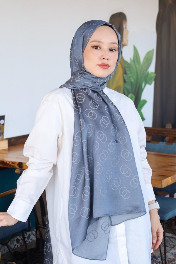 Hint İpek-Cotton Jacquard Ring Patterned Shawl 1