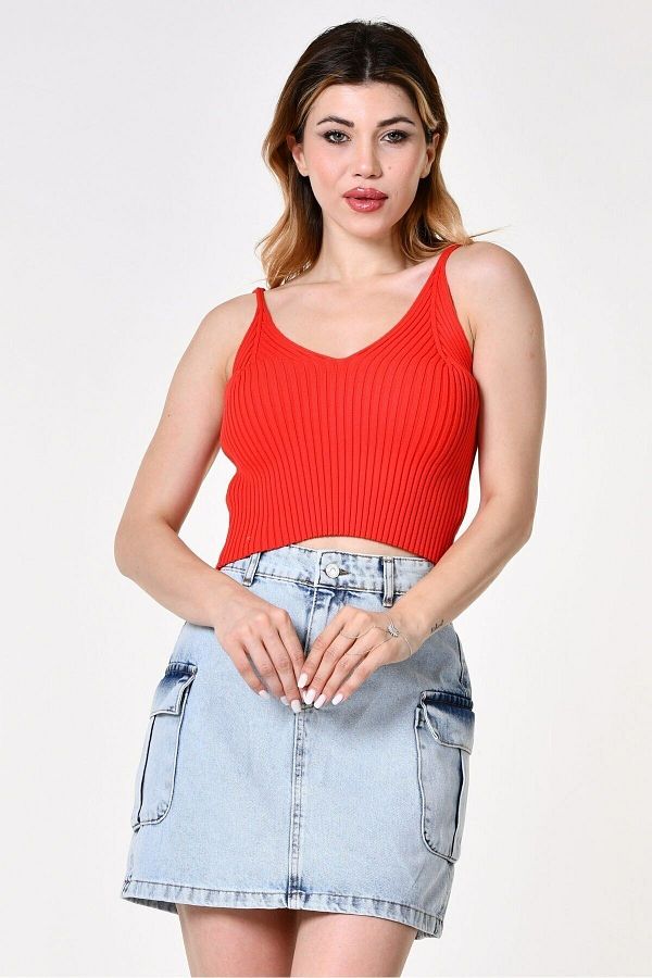 Quzu-Knitwear Crop Blouse - Thin Straps 1