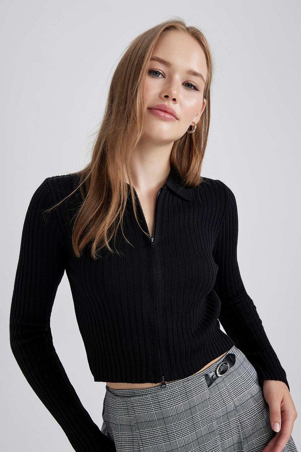 DeFacto-Regular Fit Polo Neck Knitwear Cardigan - Coool X4926az23au 1