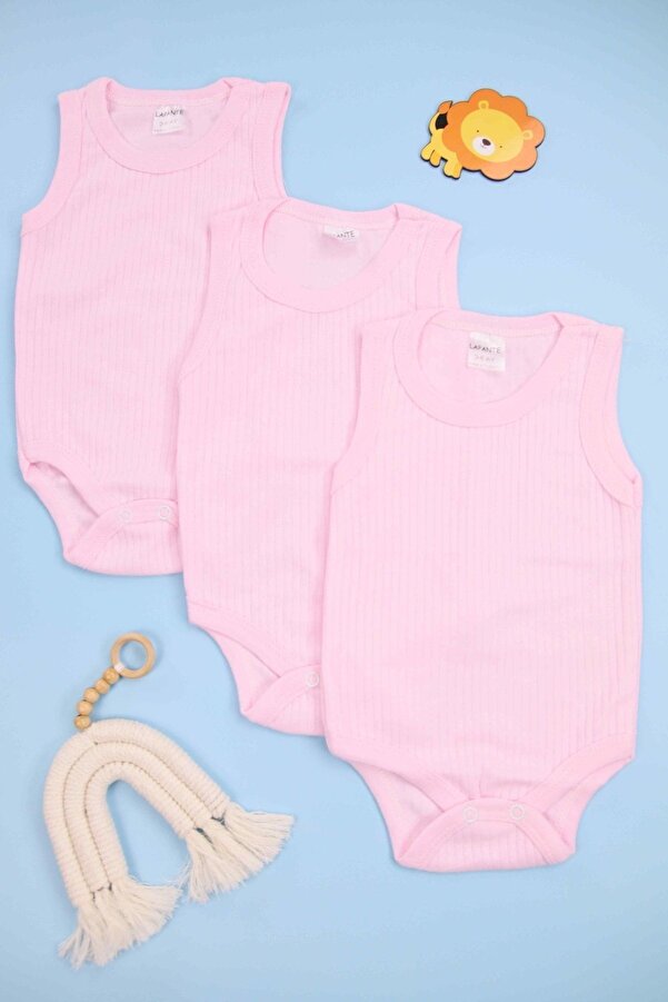 Lapies Fitilli Pembe 3'lü Bebek Çıtçıtlı Body/zıbın