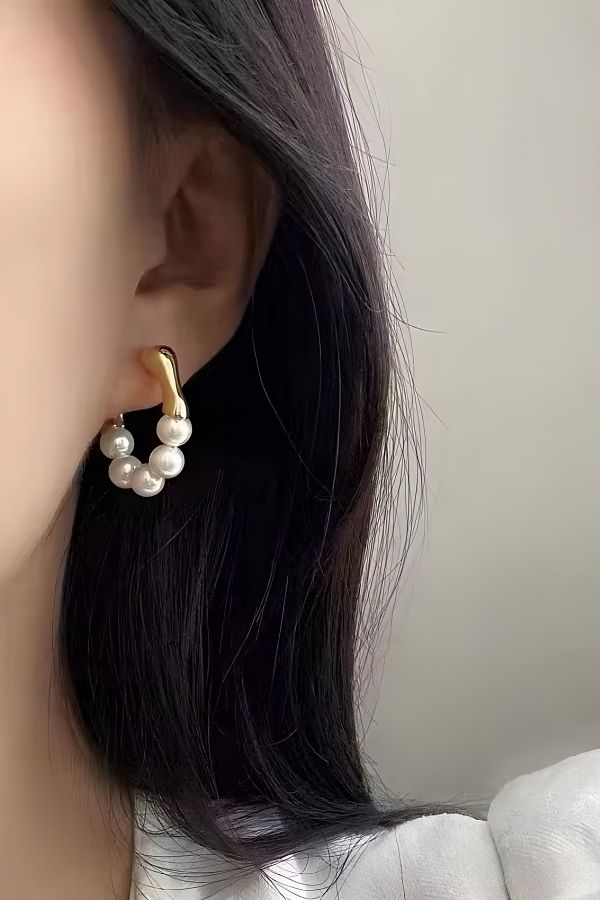 ELMATOLYE-Gold Steel Minimalist Women's Earrings with Pearls - Special Design Hoop 1