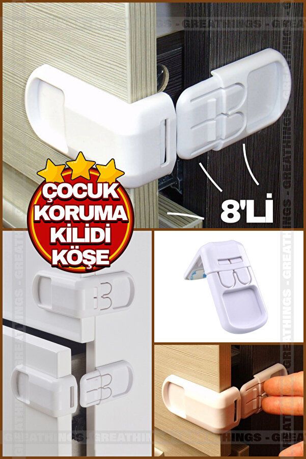 Greathings 8 Adet Bebek Çocuk Koruma Kilidi Dolap Köşe Kenar Emniyet Aparatı