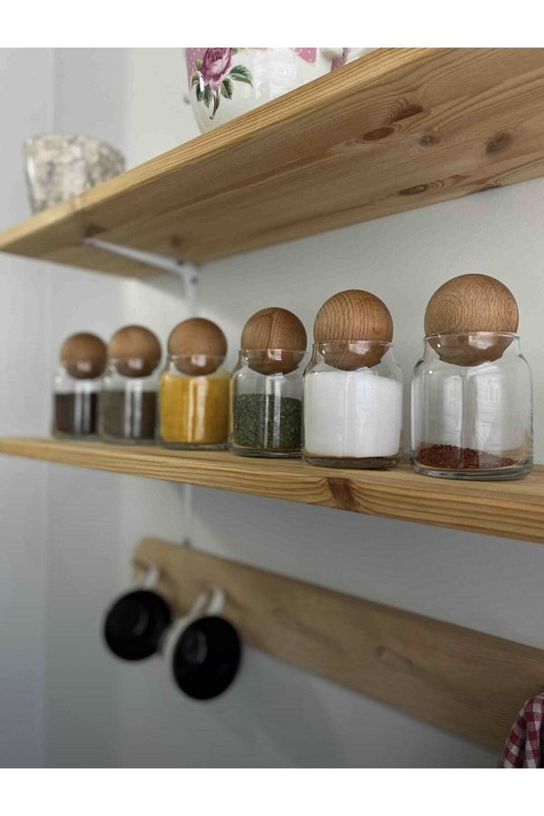 Eviniz cin Her ey Spice Rack Size Glass Jar with Wooden Ball Lid Trendyol