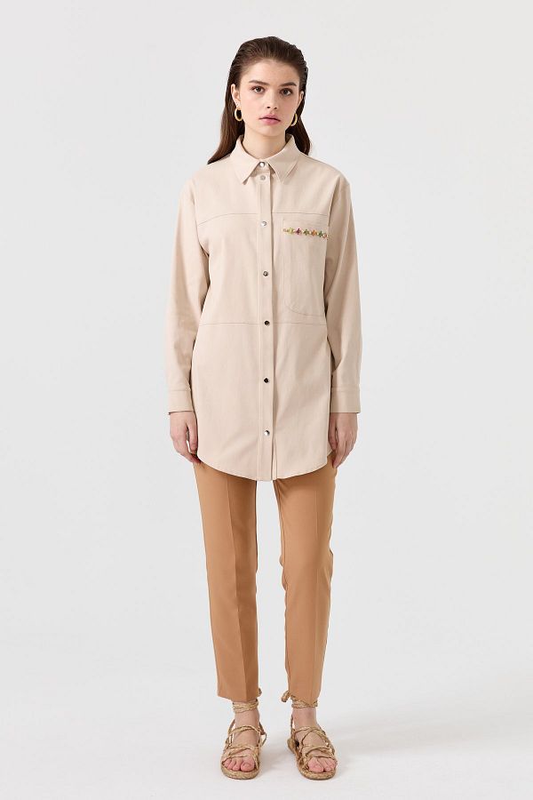 Nihan Large Pocket Detailed Sports Canvas Jacket Beige Trendyol