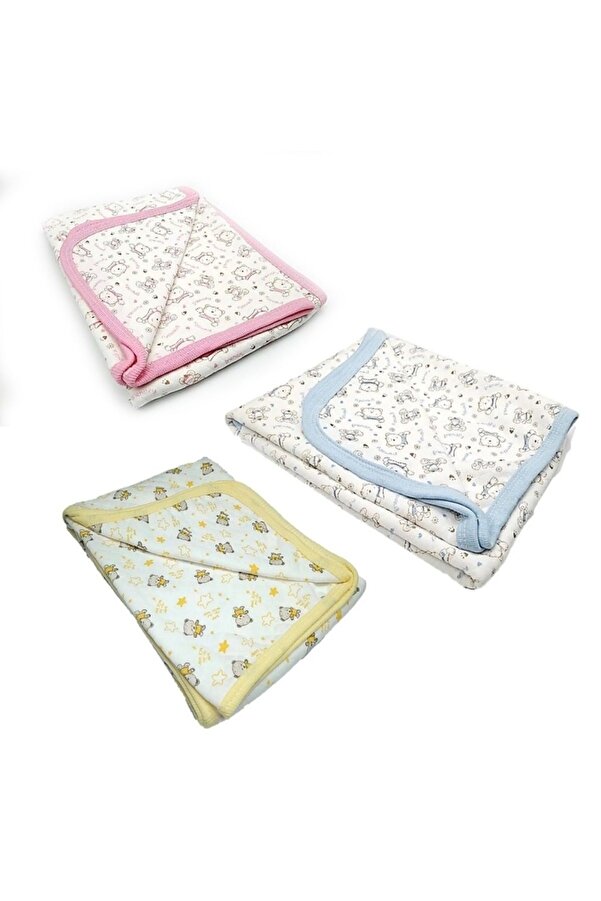 Çil Özlem Bebe Bebek Tek Kat Kapitone 3 Lü Battaniye Kundak 80x90 Cm 4 Lü Yıkama Süngeri Hediyeli