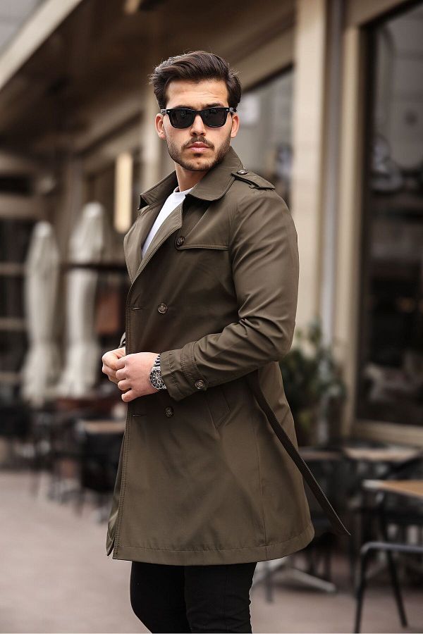 MEECY KHaki Men s TRench Coat WateR and WindpRoof Belted Top Coat Trendyol