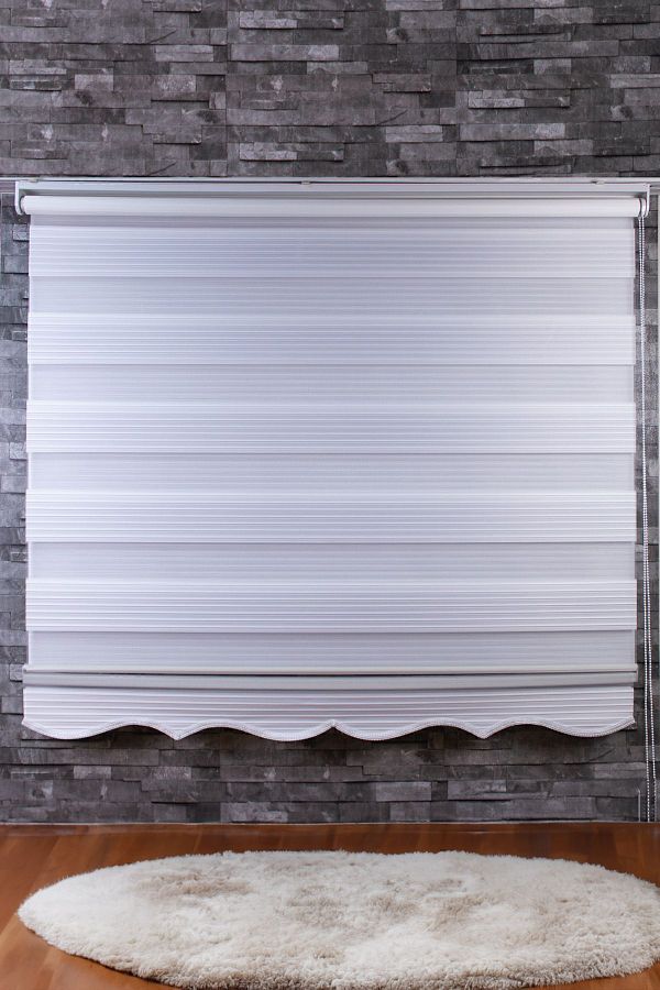 Rossa Home Concept-Ecru Zebra Patterned Wide Pleated Sunshade - Sliced Skirt 1