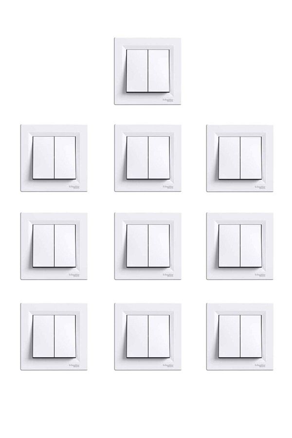 Scheneider-Asfora White Double Switch Socket - Commutator Frame 10 Pieces 1