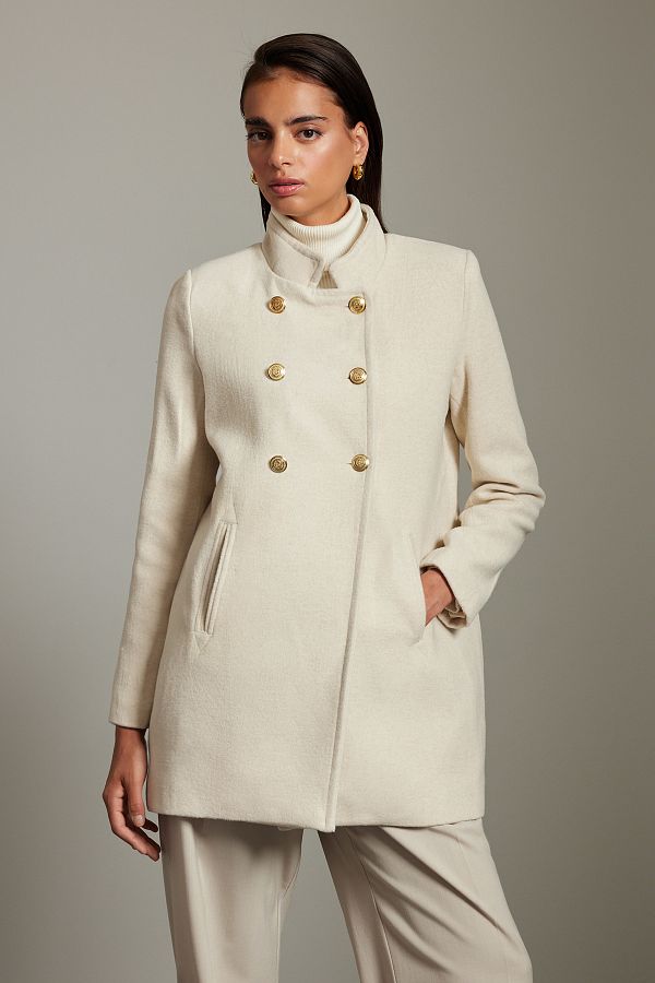 Trendyol Collection-Ecru Midi Coat - Button Detail and Wool, TWOAW25KB00017 1
