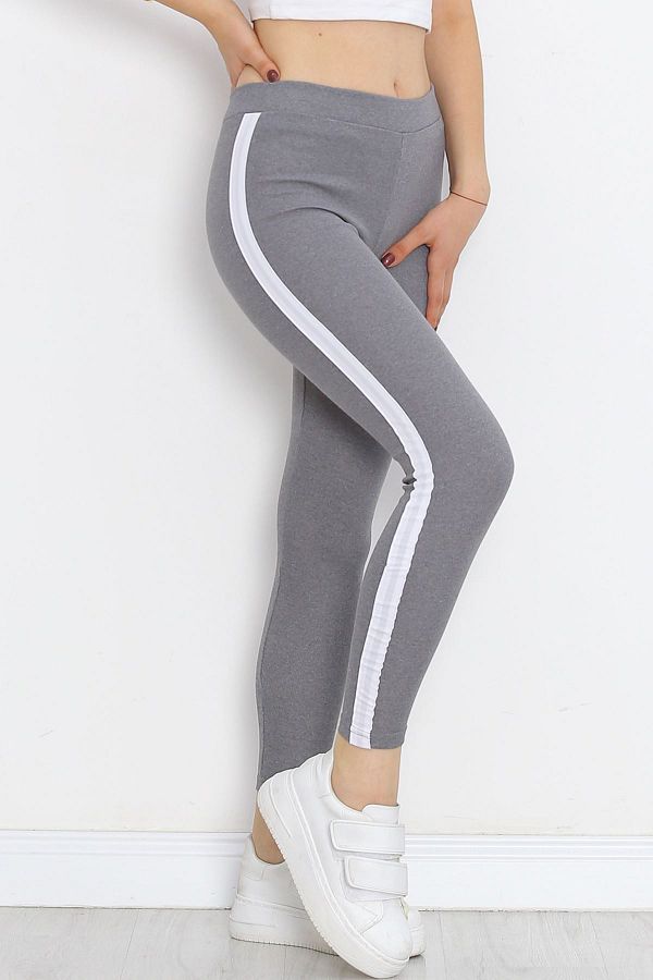 LENAY Gray and White Single Stripe Tights Trendyol