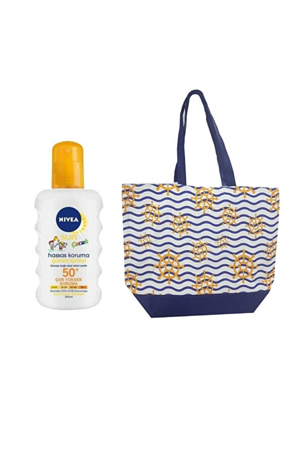 NIVEA Çocuklar Için Spf 50 Güneş Koruyucu Sprey 200 Ml + Plaj Çantası 32x45 Cm Hediye