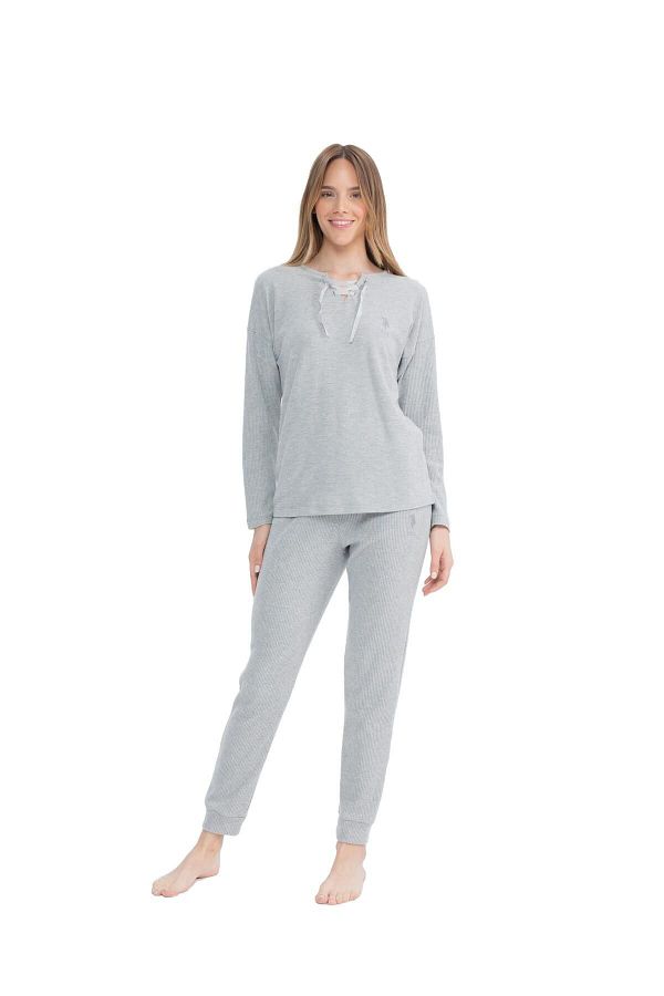 U.S. Polo Assn. US Polo Assn. Women s Gray Pajama Set Melange Trendyol