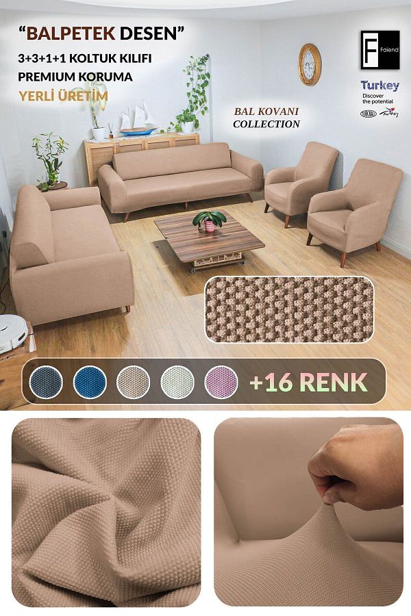 Faiend-3+3+1+1 Balpette colorate cafea cu lapte - Set elastic pentru canapea și huse pentru canapea 1