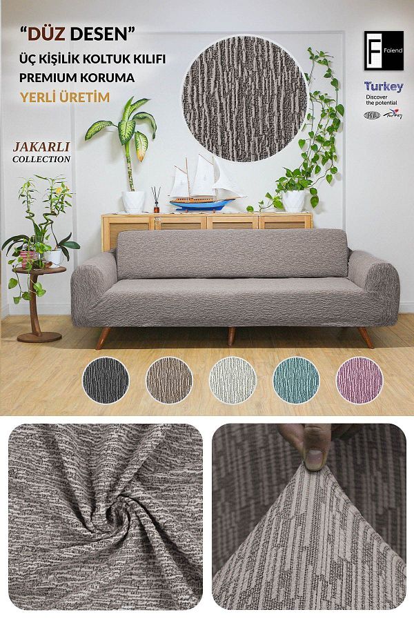 Faiend 3 Seater Jacquard Mink Sofa Cover Elastic Sofa Cover Trendyol