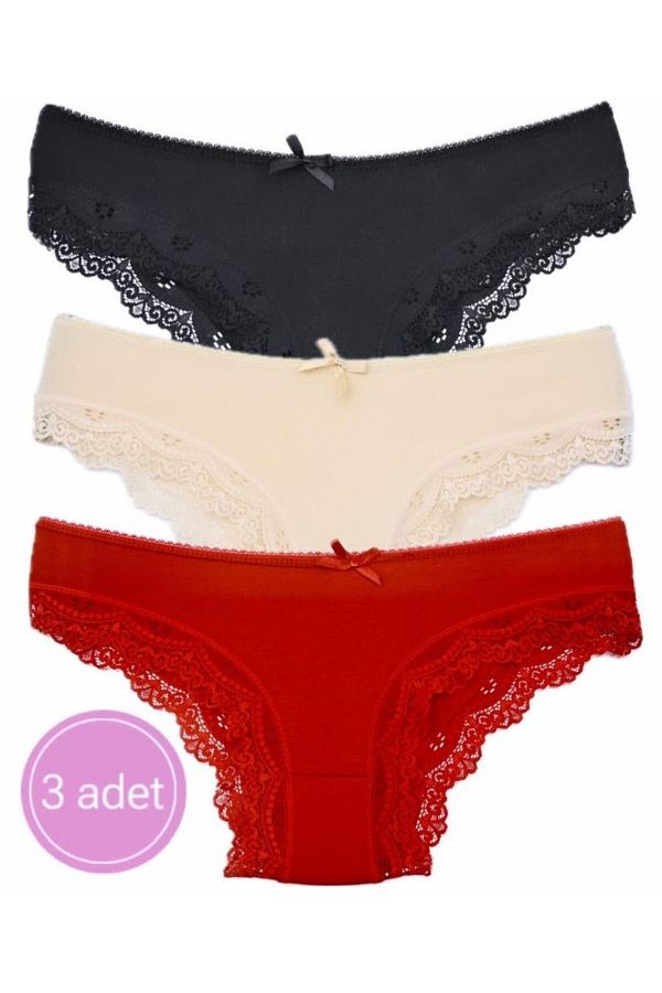 DONLİZZA-Bikini Dantela Rosu, Negru, Nud 3 Piese 1