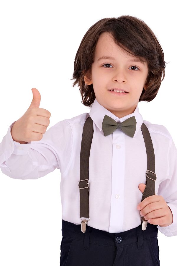 Merdia Boy s Long Sleeve White Shirt Strap Bow Tie 3 Piece Set Trendyol