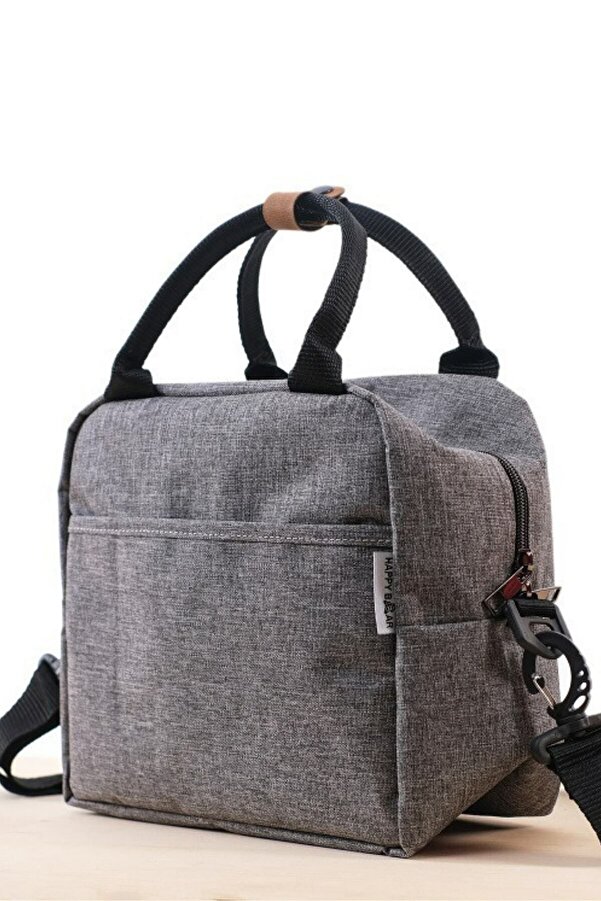 Happy Bear Isı Yalıtımlı Su Geçirmez Termal Çanta Yemek Taşıma Beslenme Çantası Askılı Gri